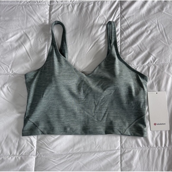 New Lululemon Align Tank Top Cropped Size 14 HTTW Heather Green Bra Built In - Picture 1 of 10